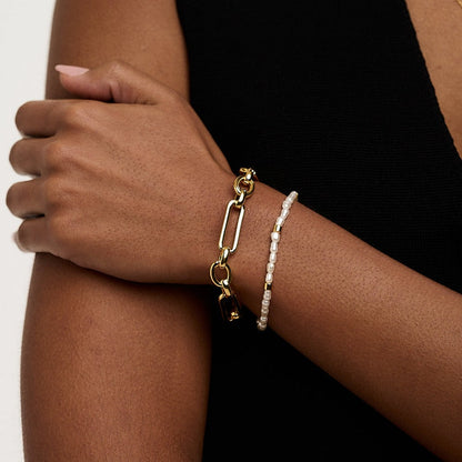 Rectangular Link T-Bar Bracelet - Gold